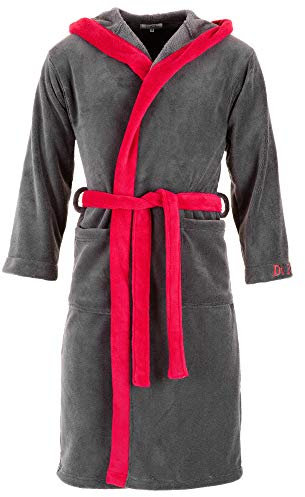 Di Ficchiano Herren MONZA Bademantel mit Kapuze Morgenmantel Herren Nachtwäsche Saunamantel Öko-Tex Standard 100 verifiziert - XL, Grey Red