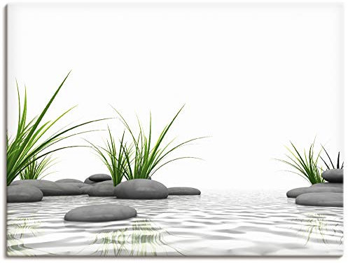 ARTLAND Wanddeko Leinwand Bilder Wandbild 80x60 cm Wellness Zen Stein Fotografie Weiß 3 D Steine T6CD