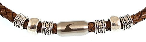 WAVEPIRATE® Echt Leder-Halskette Charm F Cognac/Silber 54 cm Edelstahl-Verschluss in Geschenk-Box Surfer Herren Männer