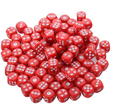 TOYMYTOY 100 STÜCKE Kunststoff Würfel 6 Seite Farbige Würfel für KTV Party Bar Spiele (Rot)