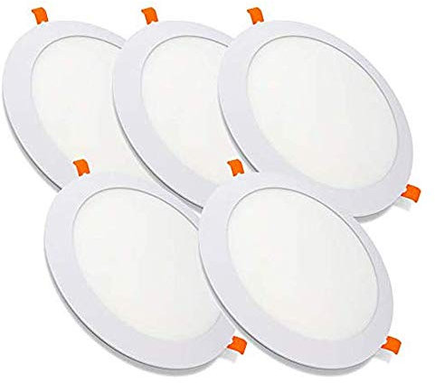 FactorLED Pack x5 Placa LED Circular 20w Slim 20º 2000 Lm, Downlight Panel Redondo, Placa Blanca Empotrable, LED Extraplano, Iluminación de interior, Corte de Techo Φ205mm (Blanco Neutro)