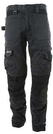 Apache Workwear Men's Site Trouser | ATS 3D Stretch Holster Trouser | Grey/Black 33L x 32W | Cordura Side Cargo Pocket | Low Rise Comfort Waist | Reinforced Hem Knee Pad and Phone Pocket