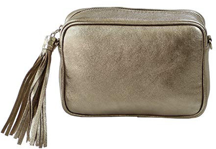 SH Leder Echtleder Umhängetasche mittel kleine Tasche Abendtasche Clutch Crossbody Bag Messenger Handtasche mit Reißverschluss 21x15cm Chiara G209 (Bronze)
