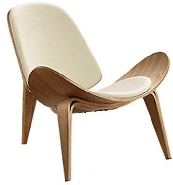XFENG Mittelalterlicher moderner Stuhl im Muschelstil, personalisierter Flugzeugstuhl, Bürostühle aus massivem Holz mit Ledermatte und Rückenlehne, Lounge ohne Arm aus Nussbaum for das Wohnzimmer