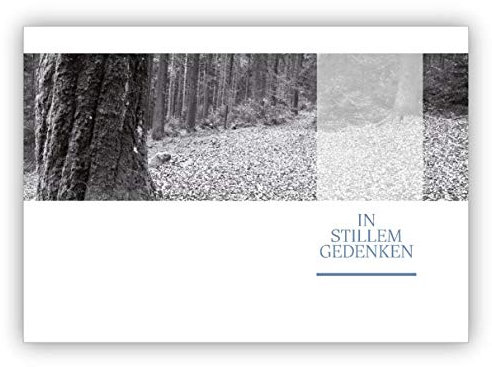 4 Stück im Set: Schwarz Weiß Foto Trauerkarte/Kondolenzkarte mit friedlichem Wald: In stillem Gedenken – einfühlsame Anteilnahme zeigende Klappkarte um dem Trauerhaus zu kondolieren