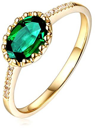 Bishilin Damen Ring Gold 750 Oval Smaragd 0.7ct Brillant Eheringe Gold Verlobungsring mit Diamant