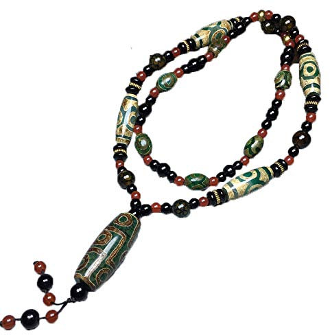 ZHIBO Halskette Tibet Achat Grün Dzi Perlen Halskette Schmuck