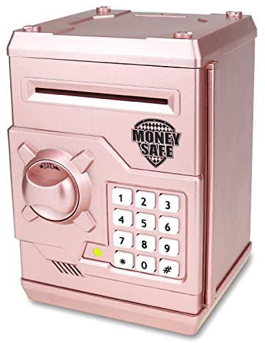 Qwifyu Piggy Bank for Boys Girls, 4 5 6 7 8 9 10 Year Old Girl Boy Birthday Gift Ideas, Electronic Password Money Saving Box ATM, Great Gift Safe Bank Toys for Kids (Rose Gold)