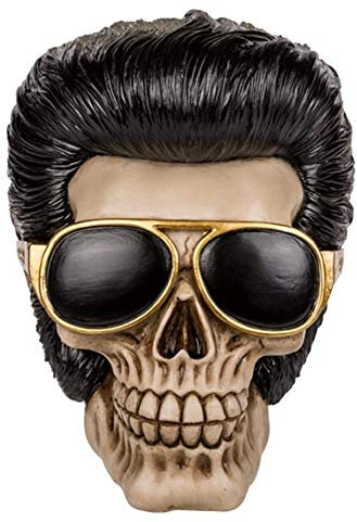 ootb Spardose Totenkopf mit Haartolle & Sonnenbrille, Material: Polyresin, Maße (H x B x T): 15,5 x 15 x 10 cm, tolles Geschenk für alle Rockabilly-Fans