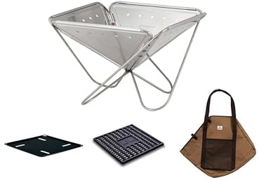 Snow Peak Fireplace Starter Set L, Portable Firepit Set, Japanese outdoor bbq, Silver