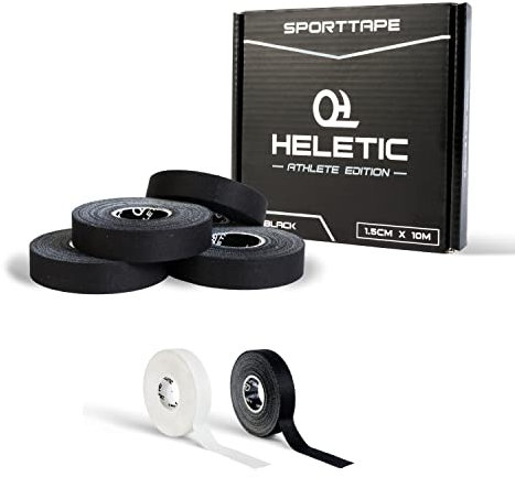 HELETIC Fingertape 4er Set Sporttape 1,5cm x 10m Athlete Edition - Tape mit extra starker Klebkraft, leicht abreißbar & wasserabweisend (schwarz)