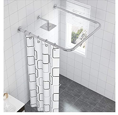 WEDSFC Tringle D Angle pour Rideau De Douche Extensible Réglable en Forme De U - Barre Arrondie en Acier Inoxydable Courbée Ajustable sans Perçage, Argent, 90×90×90cm