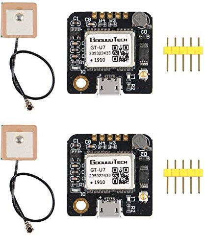 AITRIP GT-U7 GPS Module GPS Receiver Navigation Satellite with EEPROM Compatible with 6M 51 Microcontroller STM32 UO R3+ IPEX Active GPS Antenna for Arduino Drone Raspberry Pi Flight (2PCS)