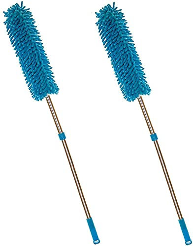 HOMESHOPA 2 Pcs Extendable Feather Duster, Telescopic with Chenille Microfiber Head, Removable Washable high quailty, Cleaning Home Office High Ceiling Fans Blinds Cobweb Cars Furniture
