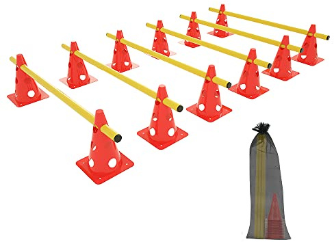NAIZY 6er Sports Steckhürdenset Koordinationstraining mit 12 Multifunktionskegel + 6 Stange Höhenverstellbar Hürdenset Agility Training für Kinder, Teamsport, Erwachsene, 32cm Höhe, 100cm Länge