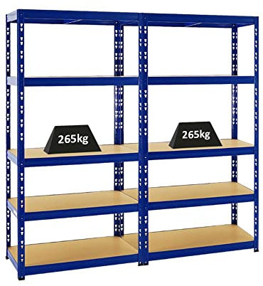 Spar Deal | 2er Set Schwerlastregal Tiger Blau | HxBxT 180x90x45 cm | Fachlast 265kg Kellerregal Lagerregal Metallregal