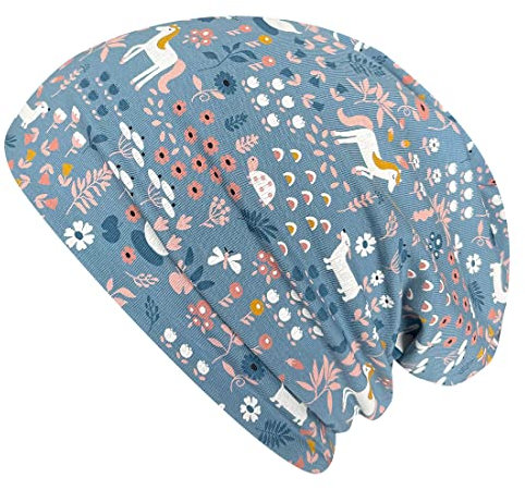 Wollhuhn ÖKO Jungen/Mädchen Bequeme Weiche Long Beanie/Mütze/Beanie-Mütze/Strickmütze/Kindermütze Jersey Gefüttert Übergangszeiten (Öko-Stoffe/Bio)… (Pony/Pferde Jeansblau, S)