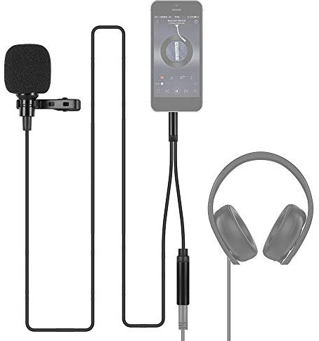 Andoer Mini Clip-on Lapel Lavalier Mikrofon Kondensatormikrofon mit 3,5 mm Kopfhörerausgang Anschluss für iPad Android Smartphone DSLR Kamera Computer PC Laptop