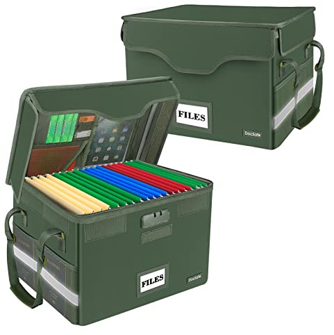 DocSafe Feuerfeste Dokumentenbox mit Schloss, Aktenaufbewahrungs-Organizer mit Taschen, zusammenklappbar, tragbar, für Zuhause, Büro, mit Griff zum Aufhängen, Briefe/Rechtsmappen, Grün, 2 Stück