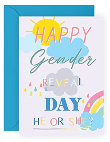 Central 23 Carte de révélation du sexe – « Happy Gender Reveal Day » – Carte de célébration pour nouveaux parents – Carte d'annonce du sexe pour nouvelle maman et papa – Recyclable