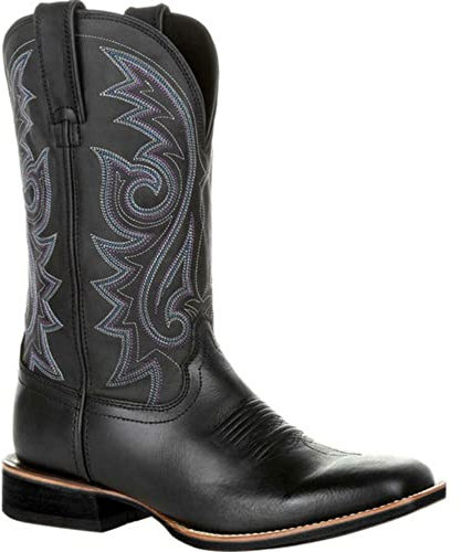 Stivali da Cowboy da Uomo Vintage Stivali Western Quadrato Testa Ricamo Modello Stivali a metà Polpaccio Antiscivolo Patchwork Stivali da Equitazione Lavoro Escursionismo 38-48 (44,Nero)