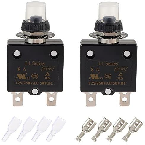 EPLZON 8A Disjoncteur à bouton-poussoir 125/250VAC 50VDC Protection contre les surcharges thermiques (lot de 2 pièces)