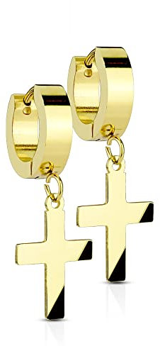 Treuheld® Eckige Creolen Ohrringe mit Kreuz-Anhänger | 4 Farben [03.] - gold