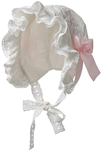 BPURB Mittelalter Damen Magd Mop Hut Kolonial Pilgrim Prarie weiße Haube Viktorianisch Kostüm Kopfbedeckung Baumwolle (Weiß-Rosa-1)