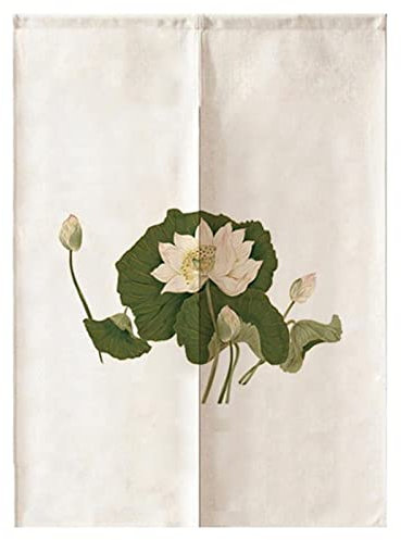 Surwin Fleur Lotus Rideau de Porte Japonais Long Tapisserie Noren en Lin Fenêtre Rideaux Panneau Tenture Tapisserie Décoration pour Cuisine Chambre Décoration de Maison (75x150cm,Fleur Lotus Blanc)