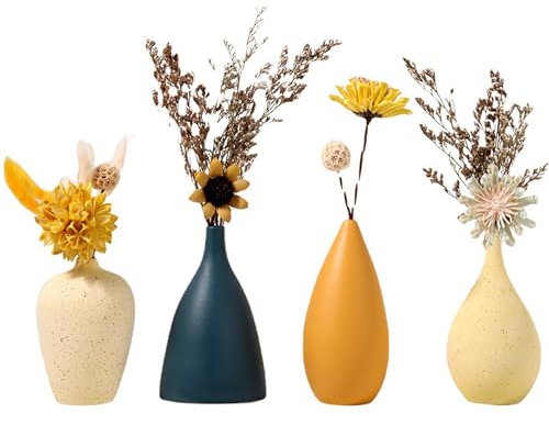 Kleine Bunte Keramik Keramikvasen 4 STK Mini Keramik Blumenvase für Tischdeko Moderne Vase Set Deko Vase Keramik Kleine Bunte Retro Vasen in Morandi Farbe für Wohnzimmer Schlafzimmer Office Dekor
