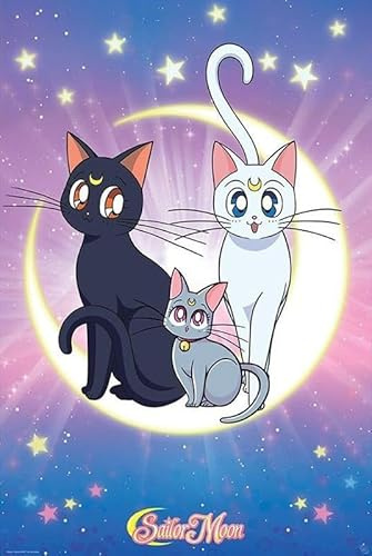 Grindstore Laminiertes Maxi-Poster, Motiv: Sailor Moon Luna, Artemis und Diana, großer Wandkunstdruck, Wanddekoration, Heimbüro, Klassenzimmer, Dekoration, Geschenkidee, dekorativer Druck, 91,5 x 61