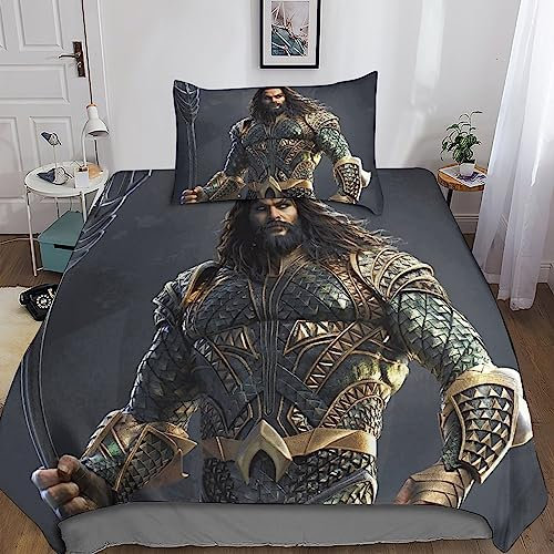 SUCREVEN Aquaman Bettwäsche Teilig Mikrofaser Meereskönig Bettbezüge Jungs Kinderbettwäsche Set Mit Reißverschluss Und Kissenbezug 2 Teilig Sets Single(135x200cm)