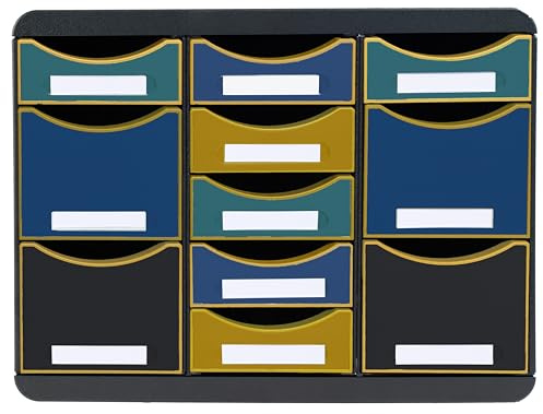 Exacompta - Réf. 313505D - STORE-BOX multi Néo Déco - 1 Caisson 11 tiroirs pour ranger petits et grands ustensiles de bureau - Dimensions extérieures : Profondeur 27 x largeur 35,5 x Hauteur 27,1 cm