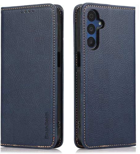 binandteam Coque pour Samsung Galaxy A15 4G / 5G,Housse en Cuir PU Portefeuille, Etui de Protection à Rabat Magnétique,Pochette Fermeture Anti-Choc Protection - Bleu