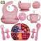 o'doe 11-teiliges Silikon-Babyfütterungsset – Baby-LED-Entwöhnungszubehör mit Saugplatten für Kleinkinder, Babyteller- und Schüsselset | Rosa, V1