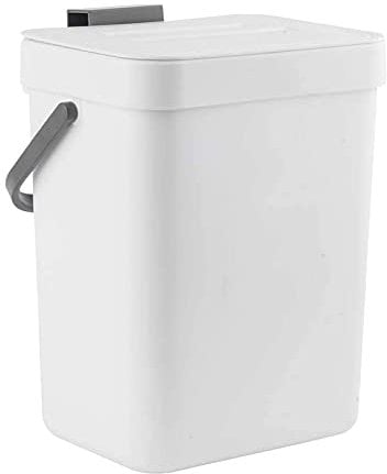 Hanging Trash Bin with Lid, Punch-free Wall-Mounted Trash Can, Kitchen Rubbish Storage Bucket Cabinet Door Hanging Collapsible Compost Bin for Counter Cupboard Bathroom Bedroom Office Toilet(White)