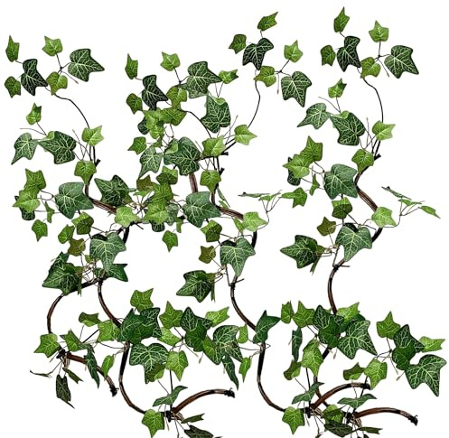 Artificial Rattan Tree Vines with Creeper Leaves Climbing Ivy Branches Grapevines UV Resistant Greenery Garland for Home Garden Landscape wall Hanging Climber Habitat Decor 43” (Green - Pack 4)