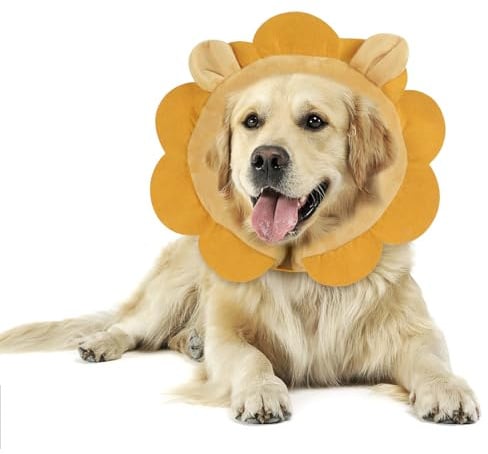 IEUUMLER Collare Gonfiabile Cane, Regolabile Protettivo Morbido Ciambella Collari per Cani Gatti Recupero Postoperatorio Evita di Mordere e Graffiare EU004 (Leone marrone, XL)