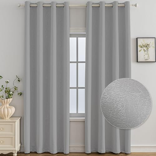 Ystyle Tende Oscuranti per Interni 2 Pezzi, 140x300 CM, Termiche Isolanti, Anti-Rumore, con Anelli, Tenda Moderna Per Camera da Letto e Soggiorno, Grigio Chiaro