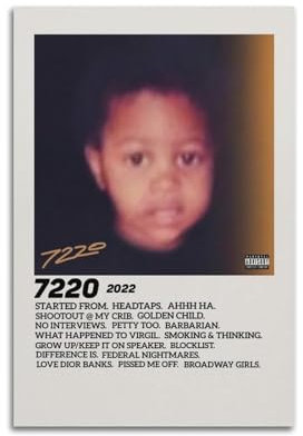 klouds Lil Durk Album 7220 Poster, dekoratives Gemälde, Leinwand, Schlafzimmer, Kunst, Wohnzimmer-Dekor, modernes ästhetisches Poster, 30 x 45 cm, ungerahmter Stil