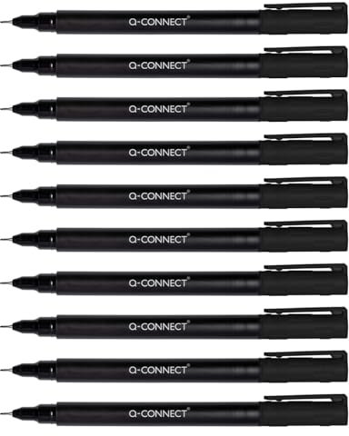 Q-Connect Lot de 10 marqueurs CD/DVD BD - Épaisseur : 0,4 mm - Noir - Lot de 10 - Étanches - Pour écrire sur verre, plastique, métal, porcelaine, film, alcool - Non toxique