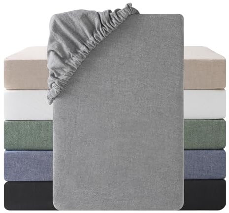 SOULFUL Drap Housse 140x190 cm,100% Coton Lavé,avec Poches élastiques de 30 cm Confortable Respirant avec Un Toucher Lin, Certifié Oeko-Tex,GrisFumée