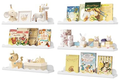 Lifewit Kunststoff Kinder Bücherregal 6er Set, 38 cm Hängeregal für Wandmontage, Kinderzimmer, Bücher, Hängende Regale für Baby/Kleinkind/Kinder im Schlafzimmer, Wohnzimmer Dekoration, Weiß