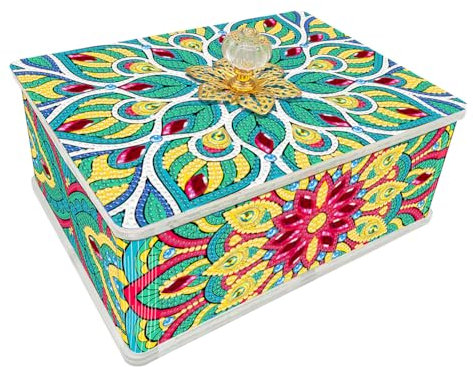 Starnearby Aufbewahrungsbox mit Deckel, DIY Diamond Painting Schmuckkasten Klein, Diamant Malerei Mandala Aufbewahrungsboxen, Schmuckkästchen Reise für Damen Mädchen (Rechteckig C, aus Harz)