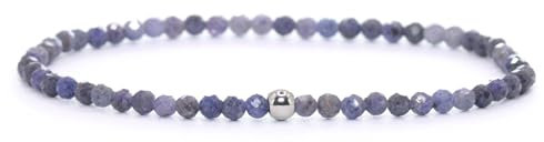 Echtes Saphir Edelstein Armband mit facettierten 3mm Perlen - verschiedene Längen - Heilstein Schutzstein Edelsteinarmband Glücksbringer Talisman Geschenk (Saphir, 18CM)