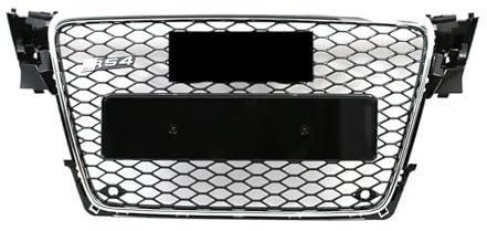 DSENNY Kühlergrill Chromverkleidung Grill Kurze hervorstehende Ringe for Audi A4 S4 B8 2009-2012 Schwarz glänzend RS Style Frontstoßstangengrill(Chrome Black)