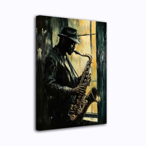 CXHOSTENT Schwarz Jazz Leinwandbilder Abstrakte Schwarze Musik Kunstdrucke Afroamerikanisches Bild für Männer Raumdekoration Gerahmt (Braun, 30.00 x 45.00 cms)