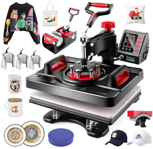 Prensa de calor 8 en 1 para camisetas, sombreros, tazas, platos, etc., giratoria 360 grados, para camisetas, sombreros, tazas, platos, etc