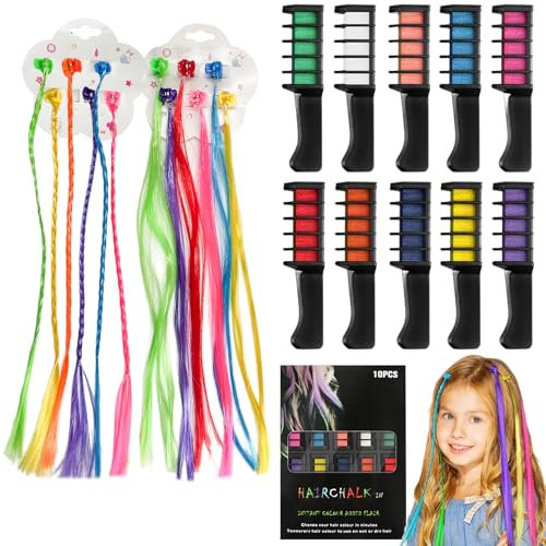 Haarkreiden für Mädchen, Farbe Auswaschbare Haarkreide für Kinder, Tragbare Nicht Klebrige Temporäre Leuchtende Haarfarbe, Haarsprayfarbe für Kinder,Weihnachten, DIY Party (Farbe, 10)