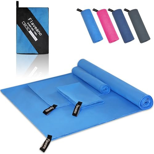 Flaveano Mikrofaser Handtuch Schnelltrocknend, Reisehandtuch 3er Set (180x90cm, 80x40cm, 50x30cm), Outdoor Handtuch, Badetuch, Handtücher, Sporthandtuch, Strandtuch